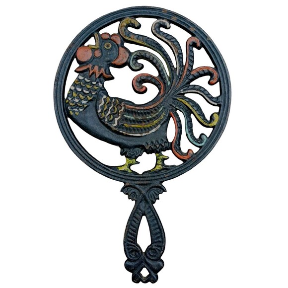 VTG Cast Iron Primitive R. H. Bird Rooster Trivet Hot Pad Country Farmhouse EUC - Picture 1 of 4